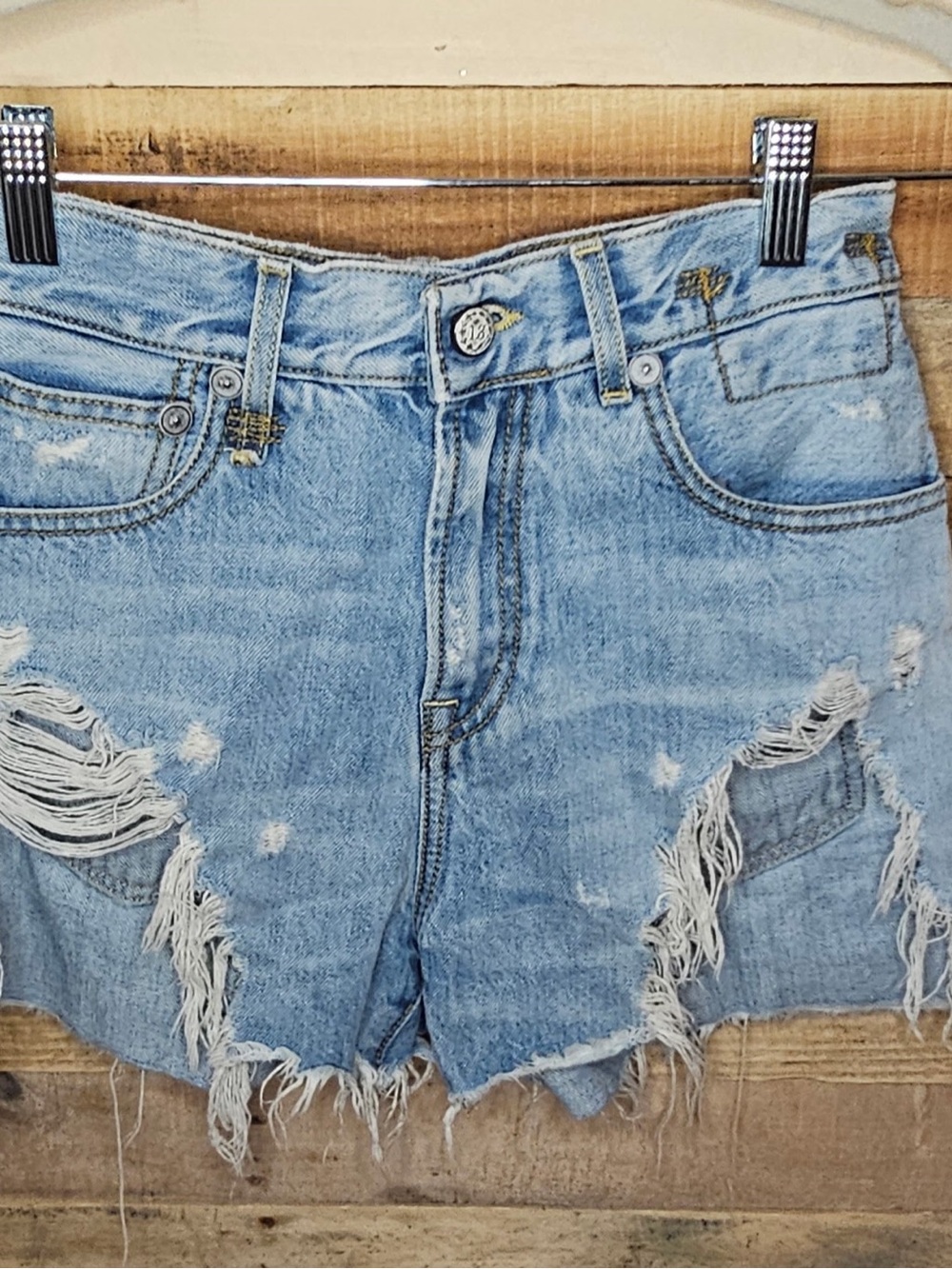 R13 Light Blue Distressed Denim Women's Shorts
